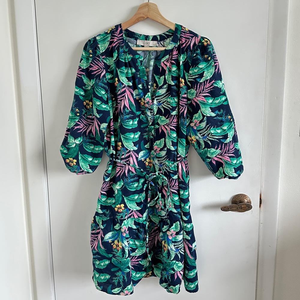 Loft floral shirred dress size large petite
